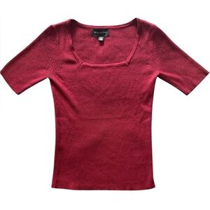 Premise Burgundy Ribbed Knit Sweater Top Small Square Neck Work Office Classy